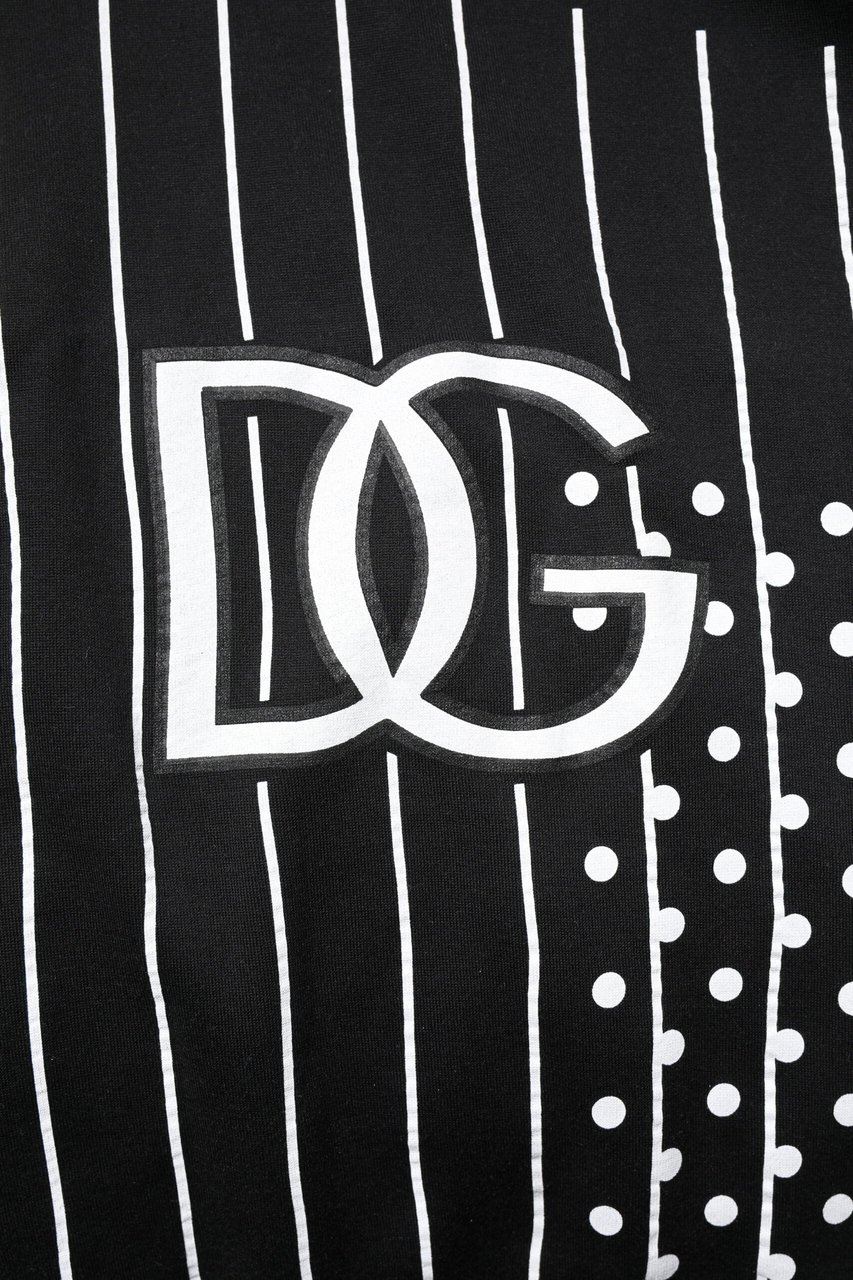 Dolce & Gabbana Black White Stripe Hooded Sweatshirt Sweater Zwart