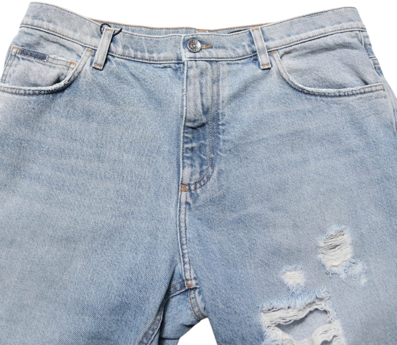 Dolce & Gabbana Blue Cotton Distressed Denim Bermuda  Shorts Blauw