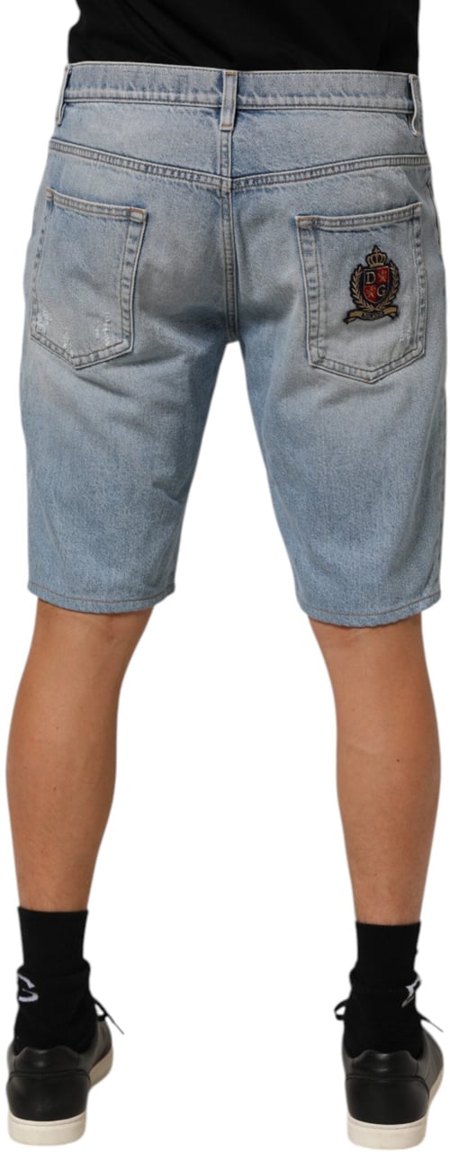 Dolce & Gabbana Blue Cotton Distressed Denim Bermuda  Shorts Blauw