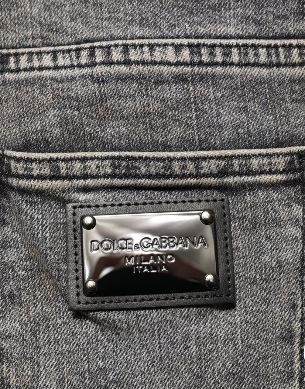 Dolce & Gabbana Gray Cotton Stretch Slim Fit Men Denim Jeans Grijs