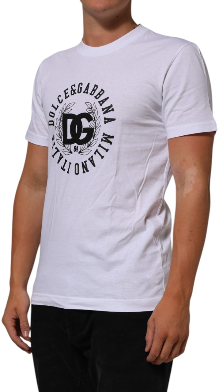Dolce & Gabbana White Cotton Logo Print Crew Neck T-shirt Wit