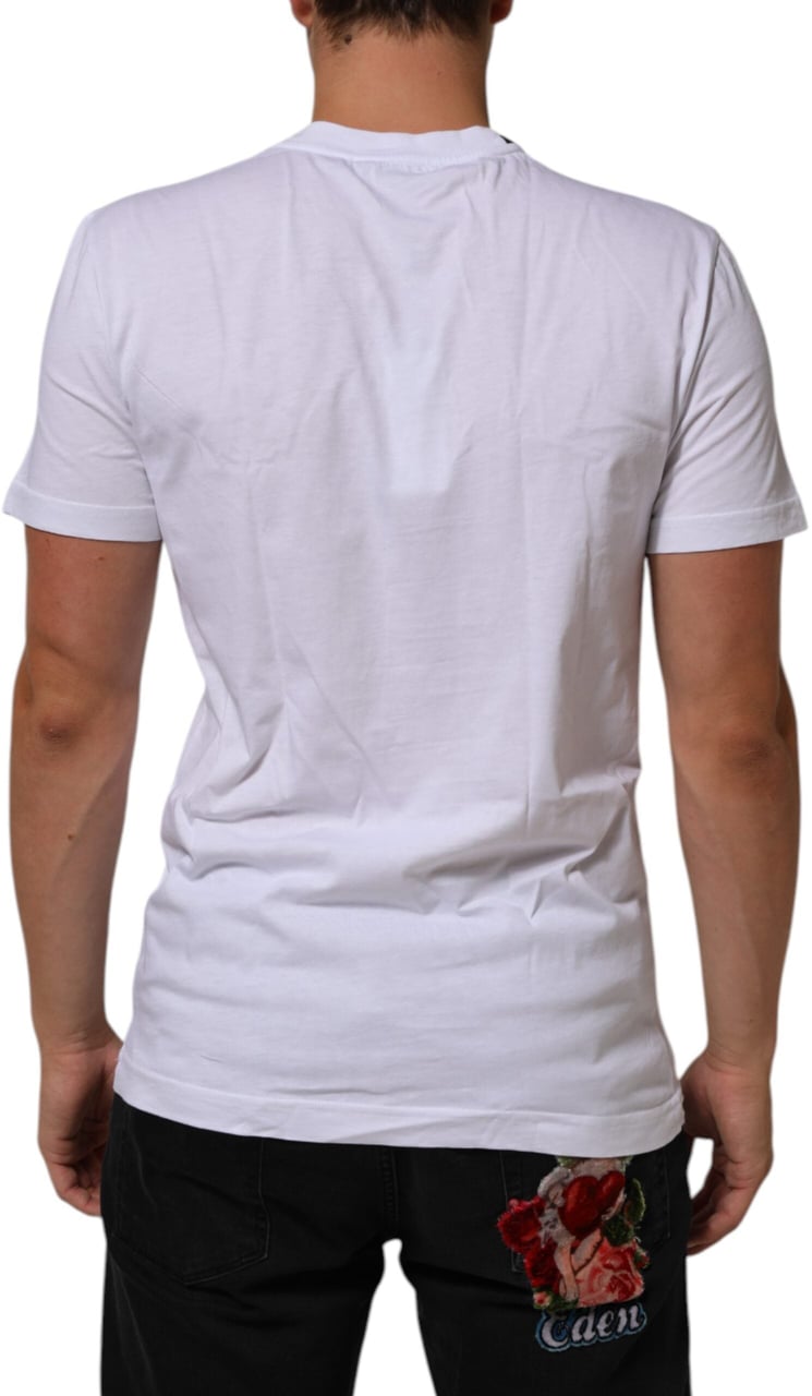Dolce & Gabbana White Cotton Logo Print Crew Neck T-shirt Wit