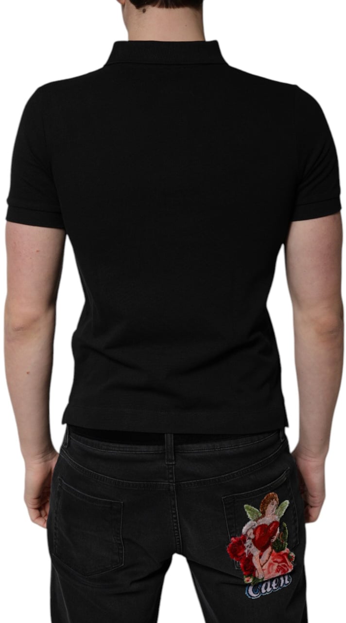 Dolce & Gabbana Black Cotton DG Logo Collared Polo T-shirt Zwart