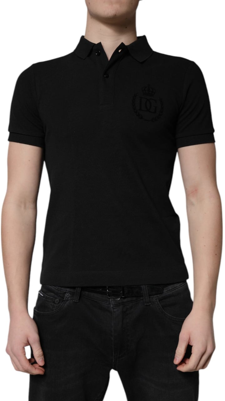Dolce & Gabbana Black Cotton DG Logo Collared Polo T-shirt Zwart