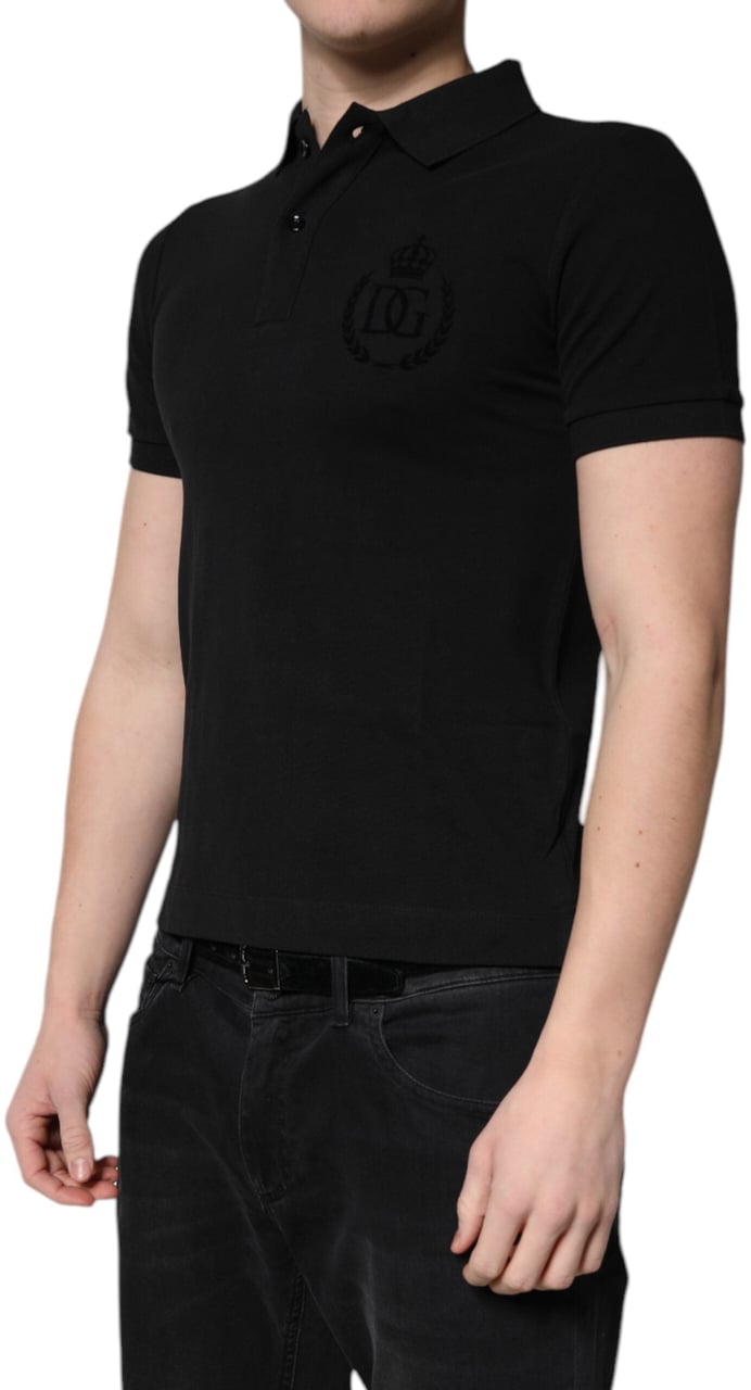 Dolce & Gabbana Black Cotton DG Logo Collared Polo T-shirt Zwart