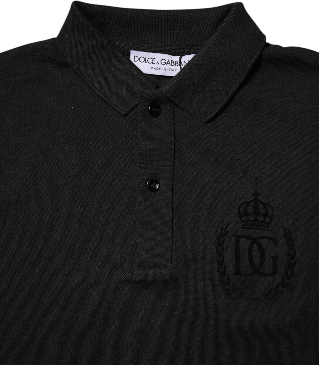 Dolce & Gabbana Black Cotton DG Logo Collared Polo T-shirt Zwart