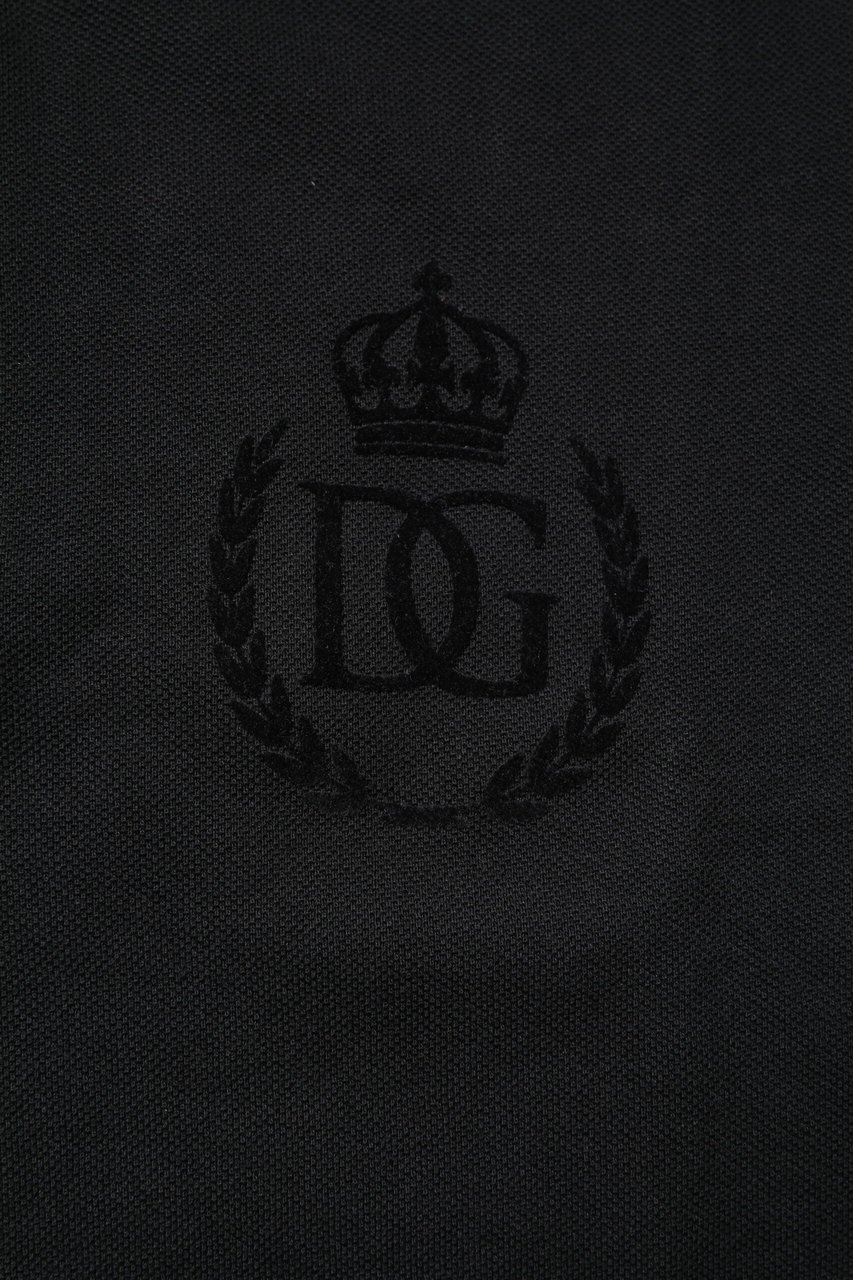 Dolce & Gabbana Black Cotton DG Logo Collared Polo T-shirt Zwart
