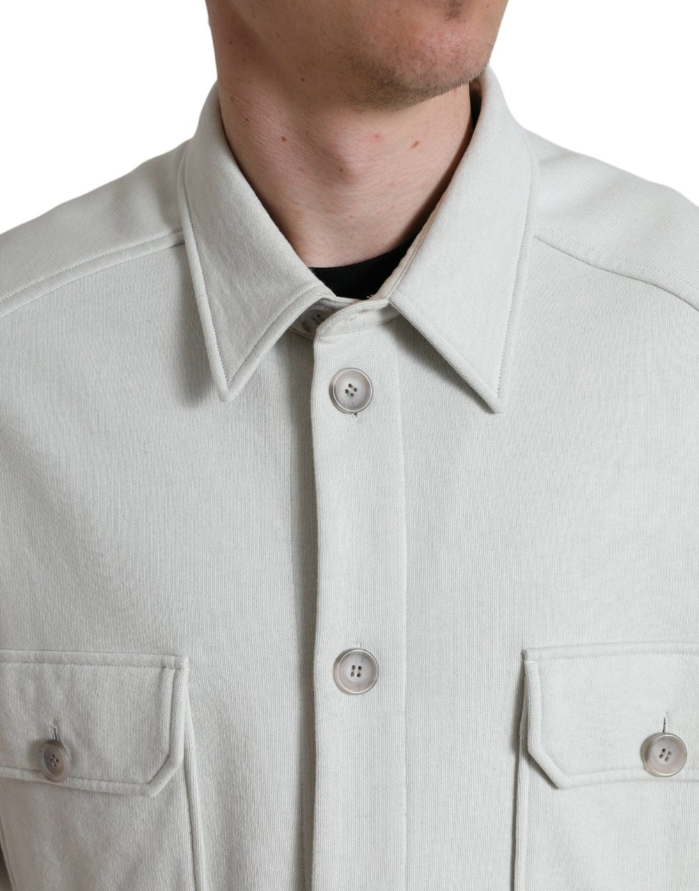 Dolce & Gabbana Grey Cotton Button Down Collared Coat Jacket Grijs