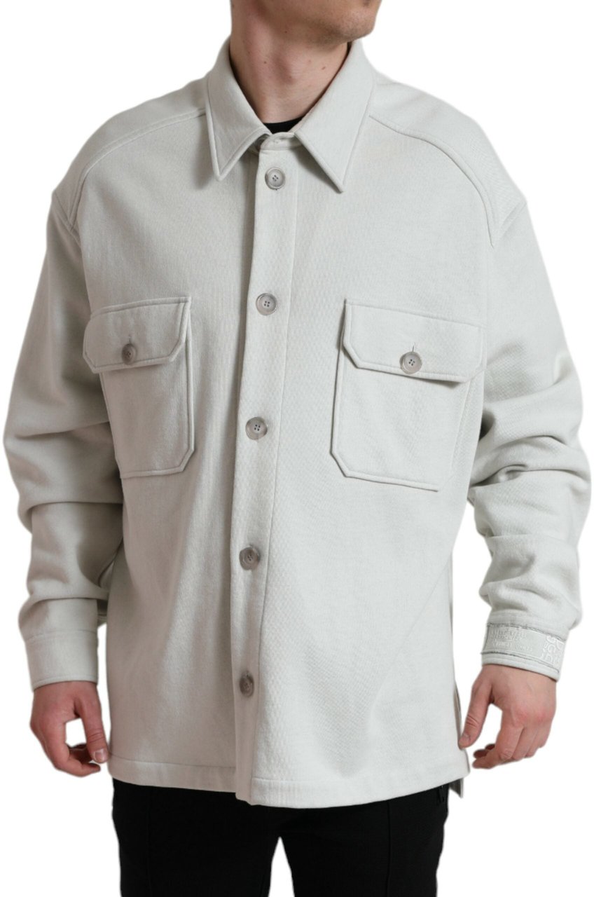 Dolce & Gabbana Grey Cotton Button Down Collared Coat Jacket Grijs