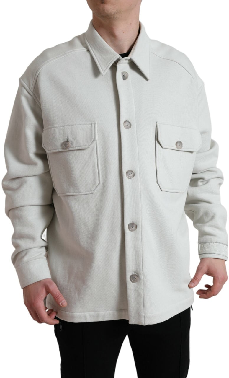 Dolce & Gabbana Grey Cotton Button Down Collared Coat Jacket Grijs