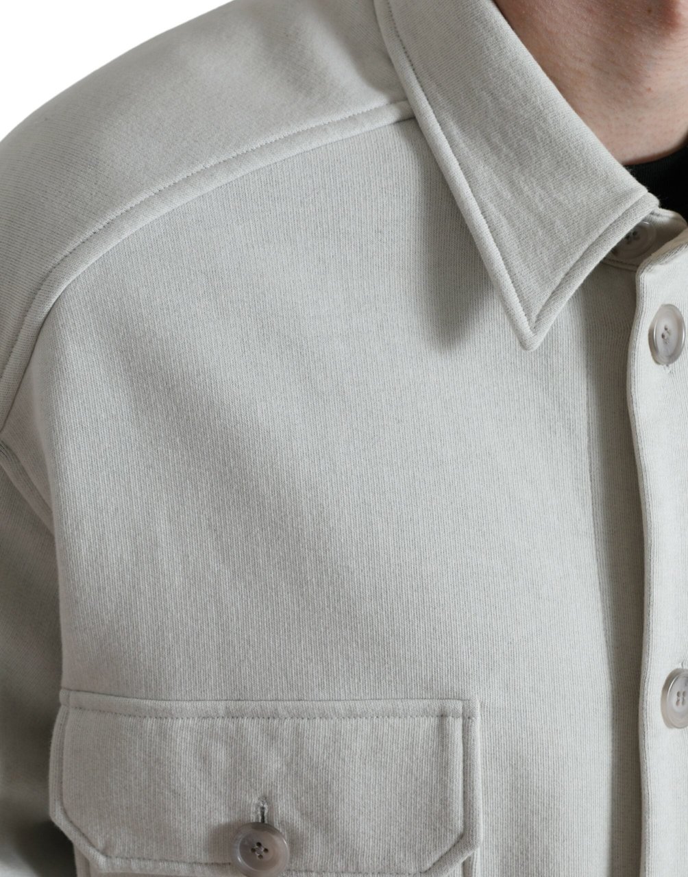 Dolce & Gabbana Grey Cotton Button Down Collared Coat Jacket Grijs