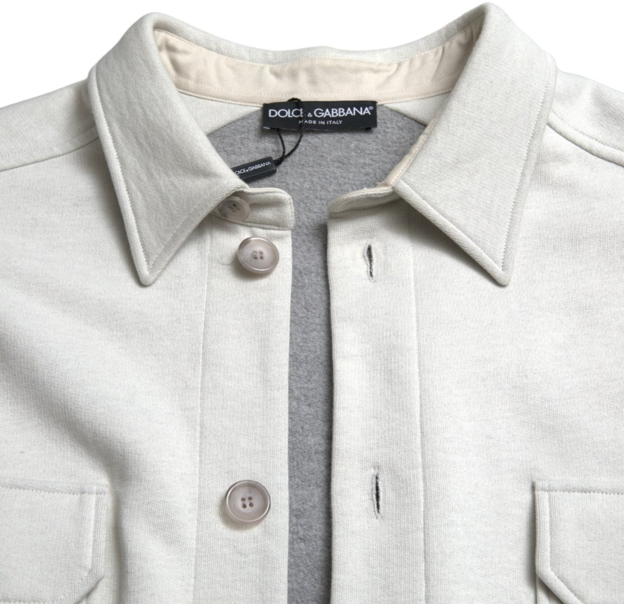Dolce & Gabbana Grey Cotton Button Down Collared Coat Jacket Grijs