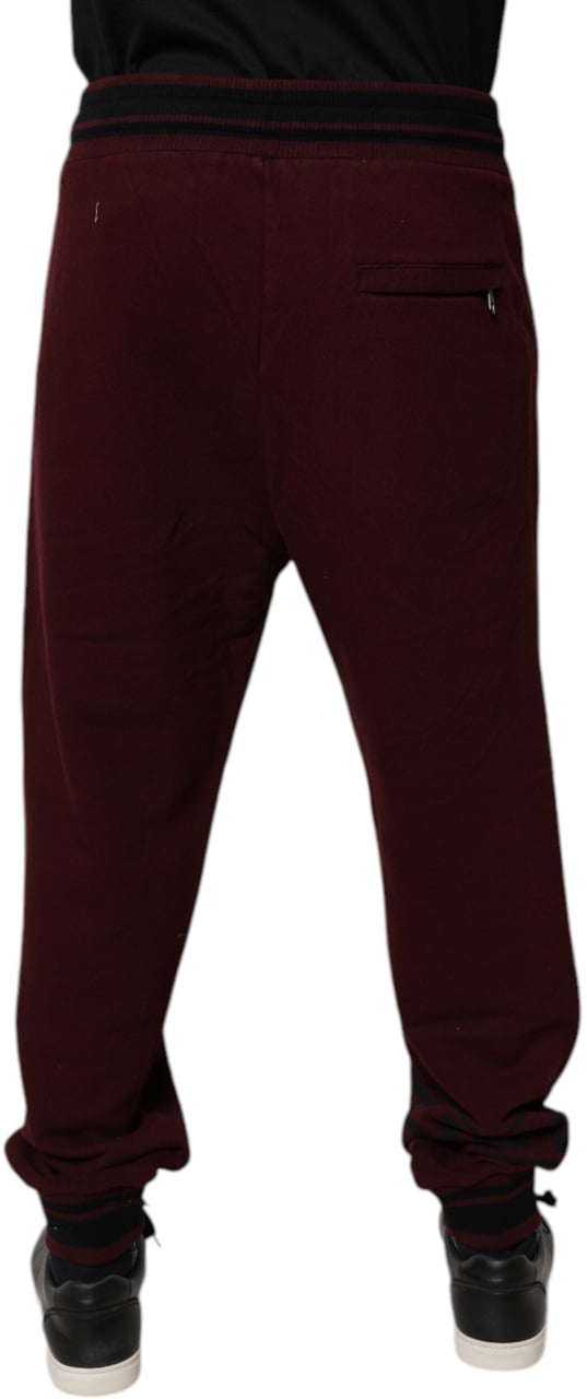 Dolce & Gabbana Maroon Cotton Men Jogger Sweatpants Pants Zwart