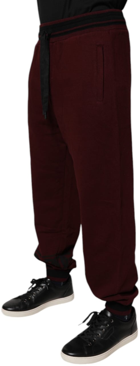 Dolce & Gabbana Maroon Cotton Men Jogger Sweatpants Pants Zwart