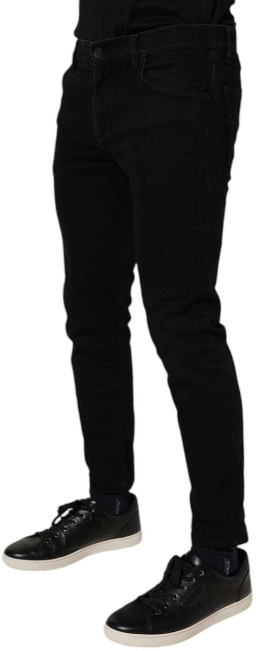 Dolce & Gabbana Black Cotton Stretch Skinny Men Denim Jeans Zwart