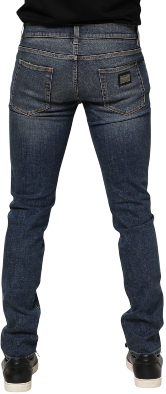 Dolce & Gabbana Blue Washed Cotton Skinny Men Denim Jeans Blauw