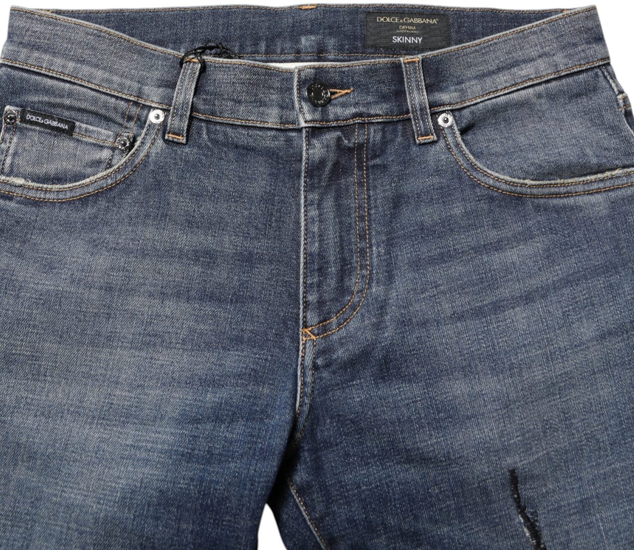 Dolce & Gabbana Blue Washed Cotton Skinny Men Denim Jeans Blauw