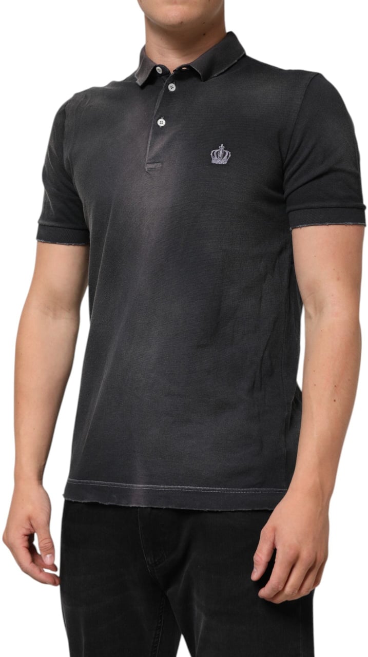 Dolce & Gabbana Gray Cotton Crown Collared Men Polo T-shirt Grijs