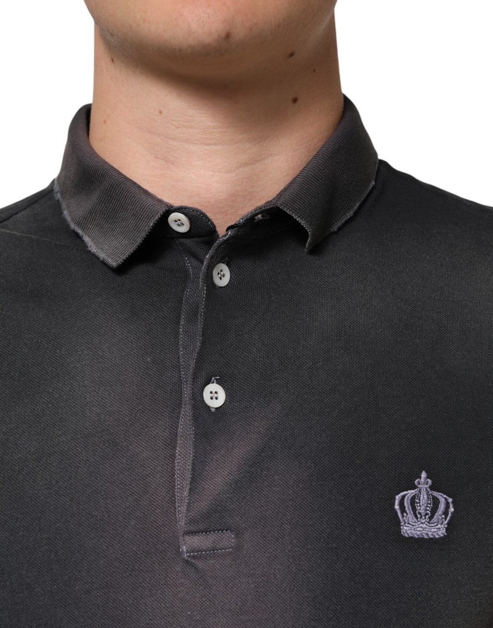 Dolce & Gabbana Gray Cotton Crown Collared Men Polo T-shirt Grijs