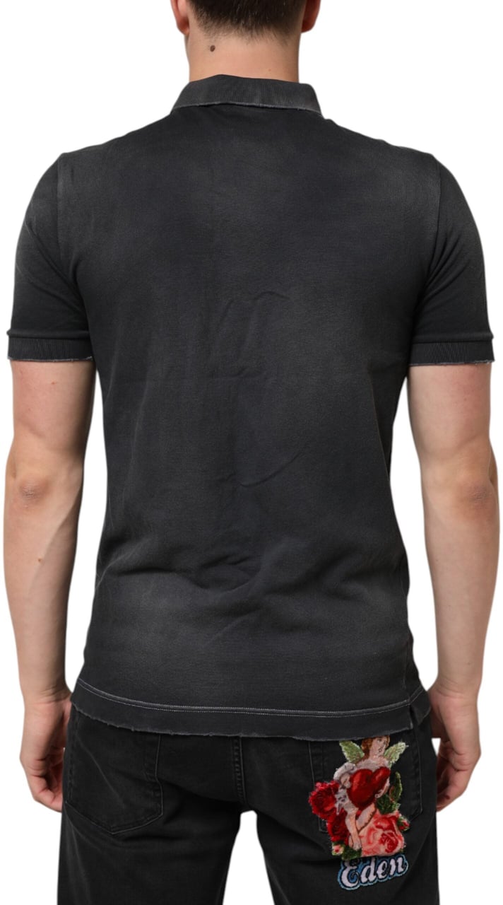 Dolce & Gabbana Gray Cotton Crown Collared Men Polo T-shirt Grijs