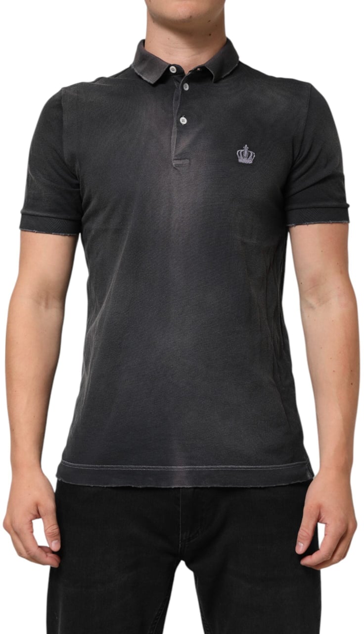 Dolce & Gabbana Gray Cotton Crown Collared Men Polo T-shirt Grijs