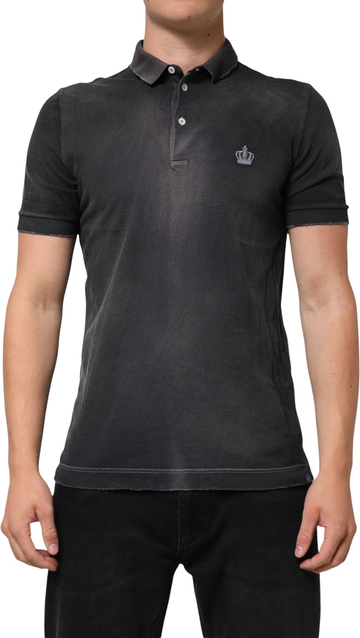 Dolce & Gabbana Gray Cotton Crown Collared Men Polo T-shirt Grijs