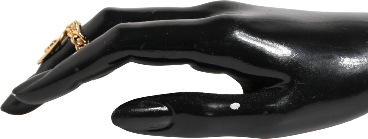 Dolce & Gabbana Gold Tone Brass Oval DG Logo Chain Adjustable Ring Goud