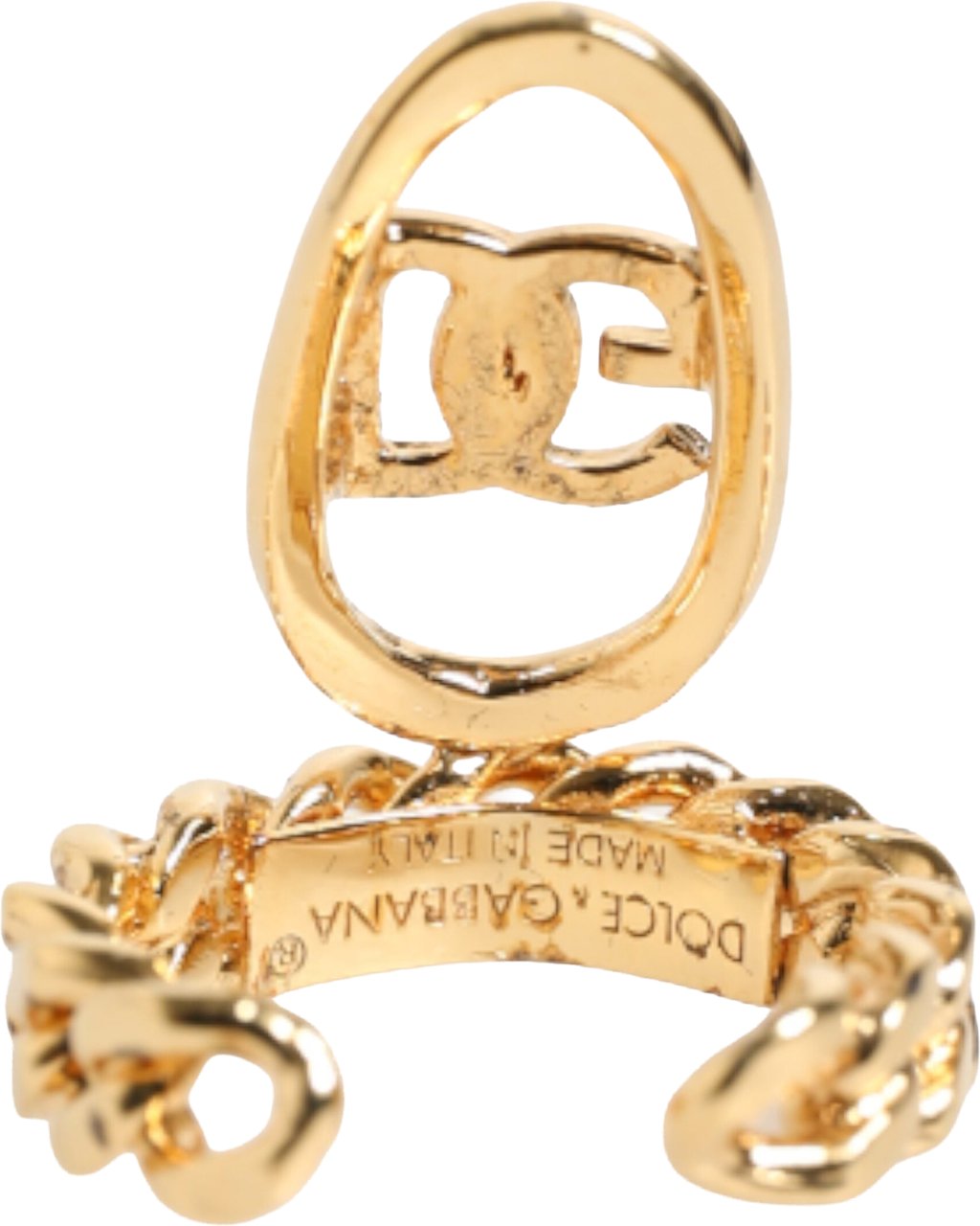Dolce & Gabbana Gold Tone Brass Oval DG Logo Chain Adjustable Ring Goud