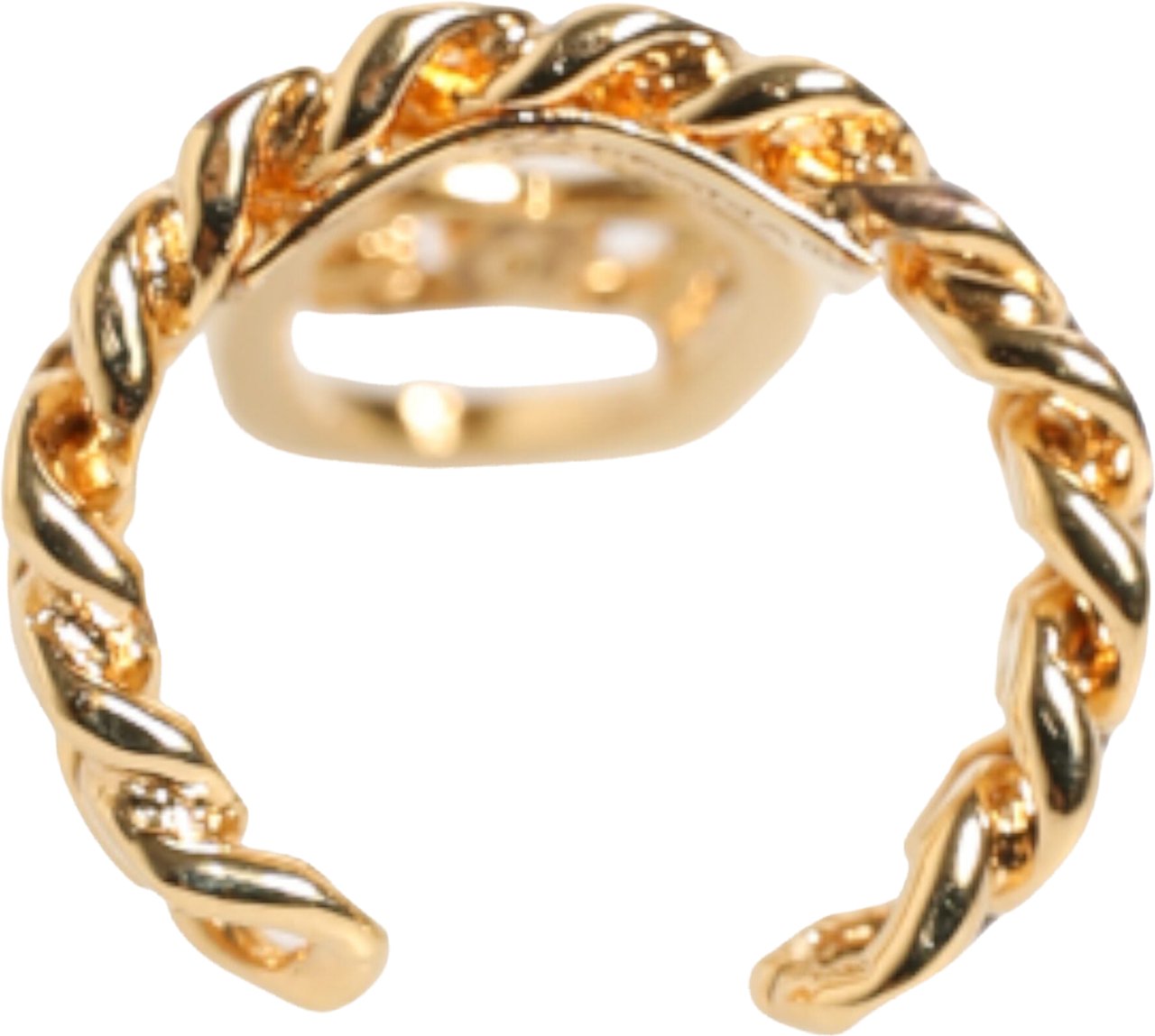 Dolce & Gabbana Gold Tone Brass Oval DG Logo Chain Adjustable Ring Goud