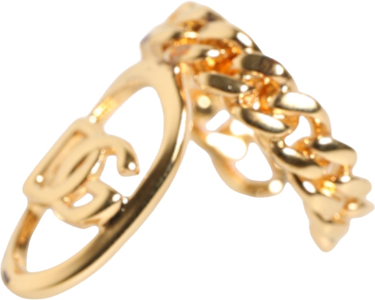 Dolce & Gabbana Gold Tone Brass Oval DG Logo Chain Adjustable Ring Goud
