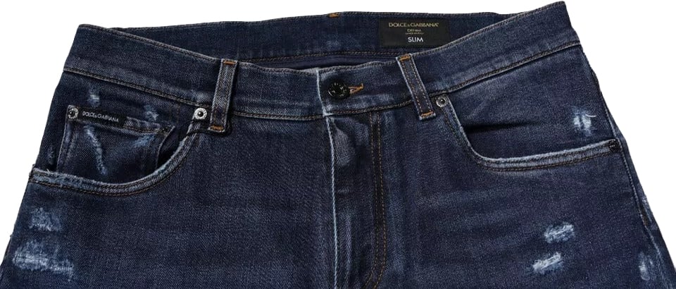Dolce & Gabbana Dark Blue Cotton Logo Skinny Denim Jeans Blauw
