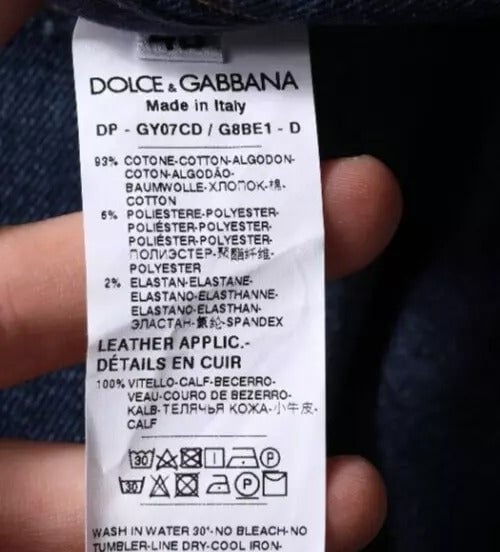 Dolce & Gabbana Dark Blue Cotton Logo Skinny Denim Jeans Blauw