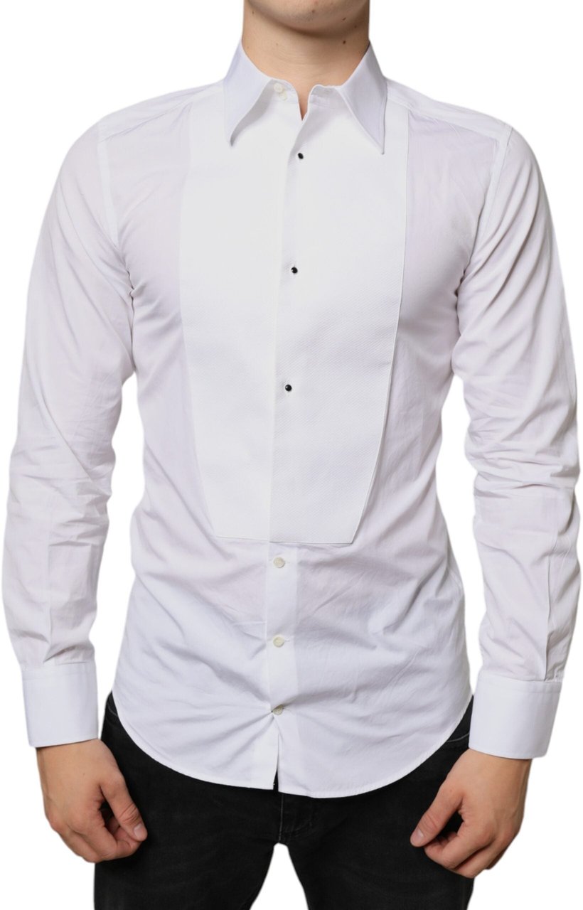 Dolce & Gabbana White Bib Cotton Poplin Formal Dress Shirt Wit