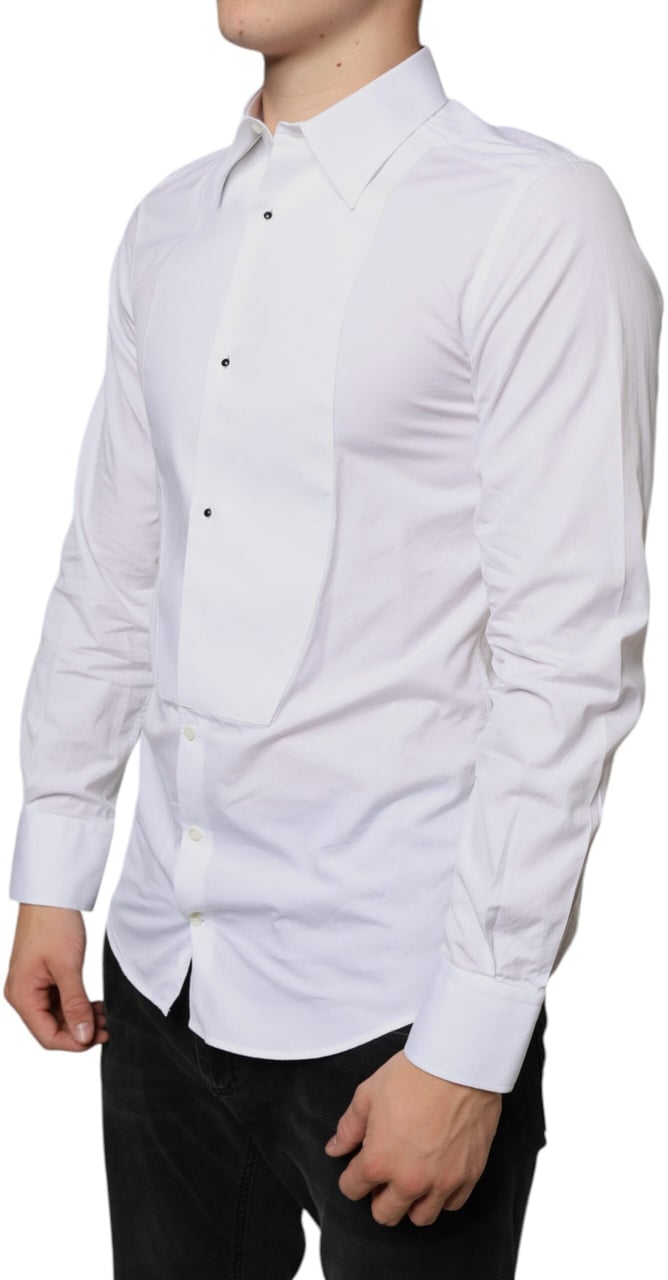 Dolce & Gabbana White Bib Cotton Poplin Formal Dress Shirt Wit