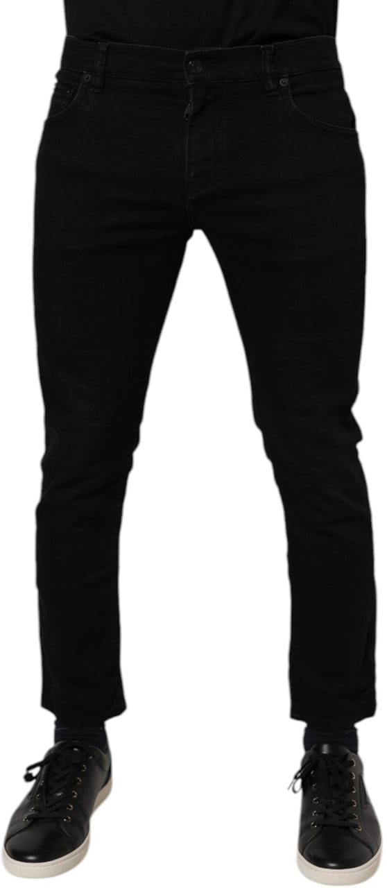 Dolce & Gabbana Black Cotton Stretch Skinny Men Denim Jeans Zwart