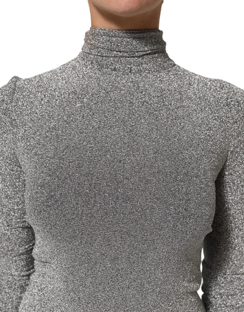 Dolce & Gabbana Gray Nylon Bodycon Sheath Long Sleeves Dress Grijs