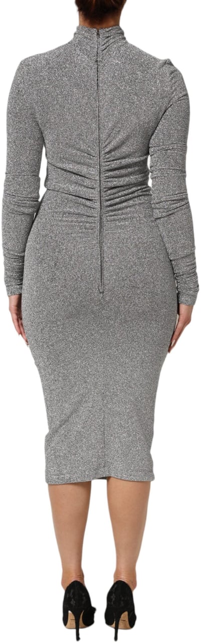 Dolce & Gabbana Gray Nylon Bodycon Sheath Long Sleeves Dress Grijs