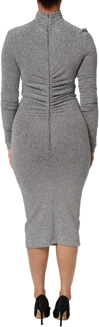 Dolce & Gabbana Gray Nylon Bodycon Sheath Long Sleeves Dress Grijs