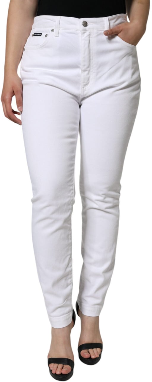 Dolce & Gabbana White AUDREY Cotton Logo Skinny Denim Jeans Wit