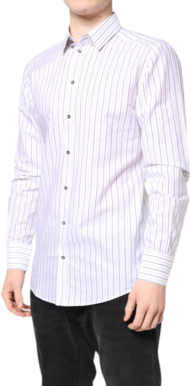 Dolce & Gabbana White Stripes Cotton GOLD Formal Dress Shirt Wit