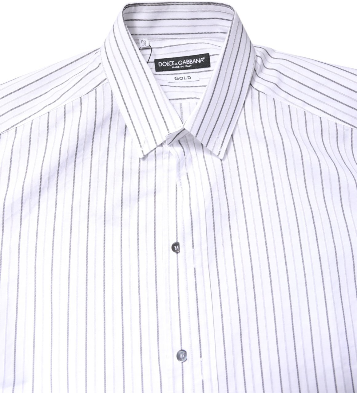 Dolce & Gabbana White Stripes Cotton GOLD Formal Dress Shirt Wit