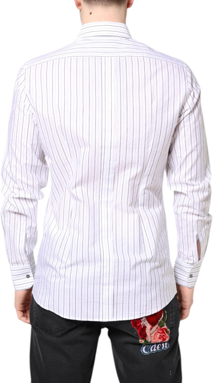 Dolce & Gabbana White Stripes Cotton GOLD Formal Dress Shirt Wit