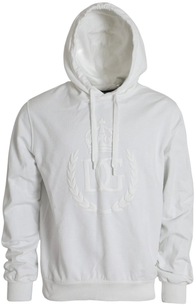 Dolce & Gabbana White Cotton Hooded Pullover Sweatshirt Men Wit
