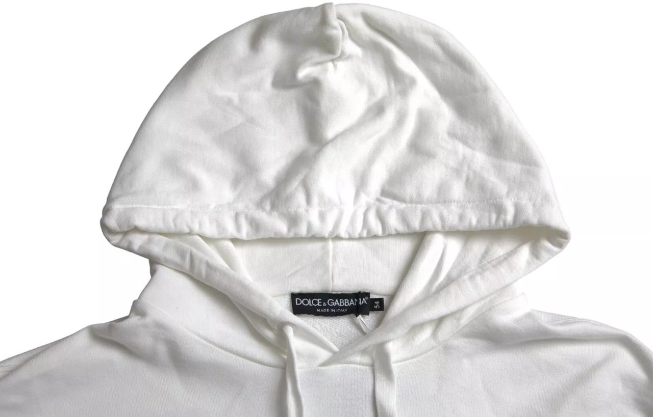 Dolce & Gabbana White Cotton Hooded Pullover Sweatshirt Men Wit