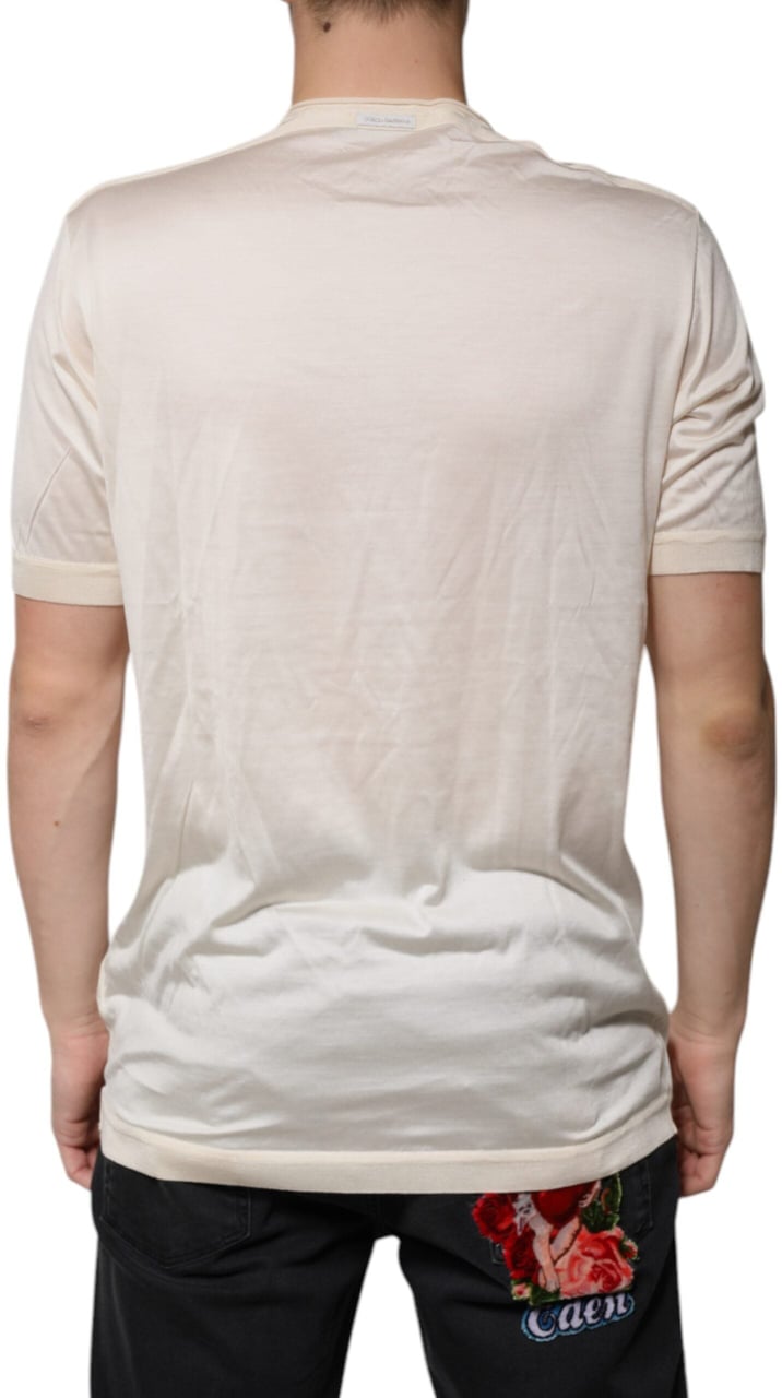 Dolce & Gabbana Off White Silk Henley Short Sleeves T-Shirt Zwart