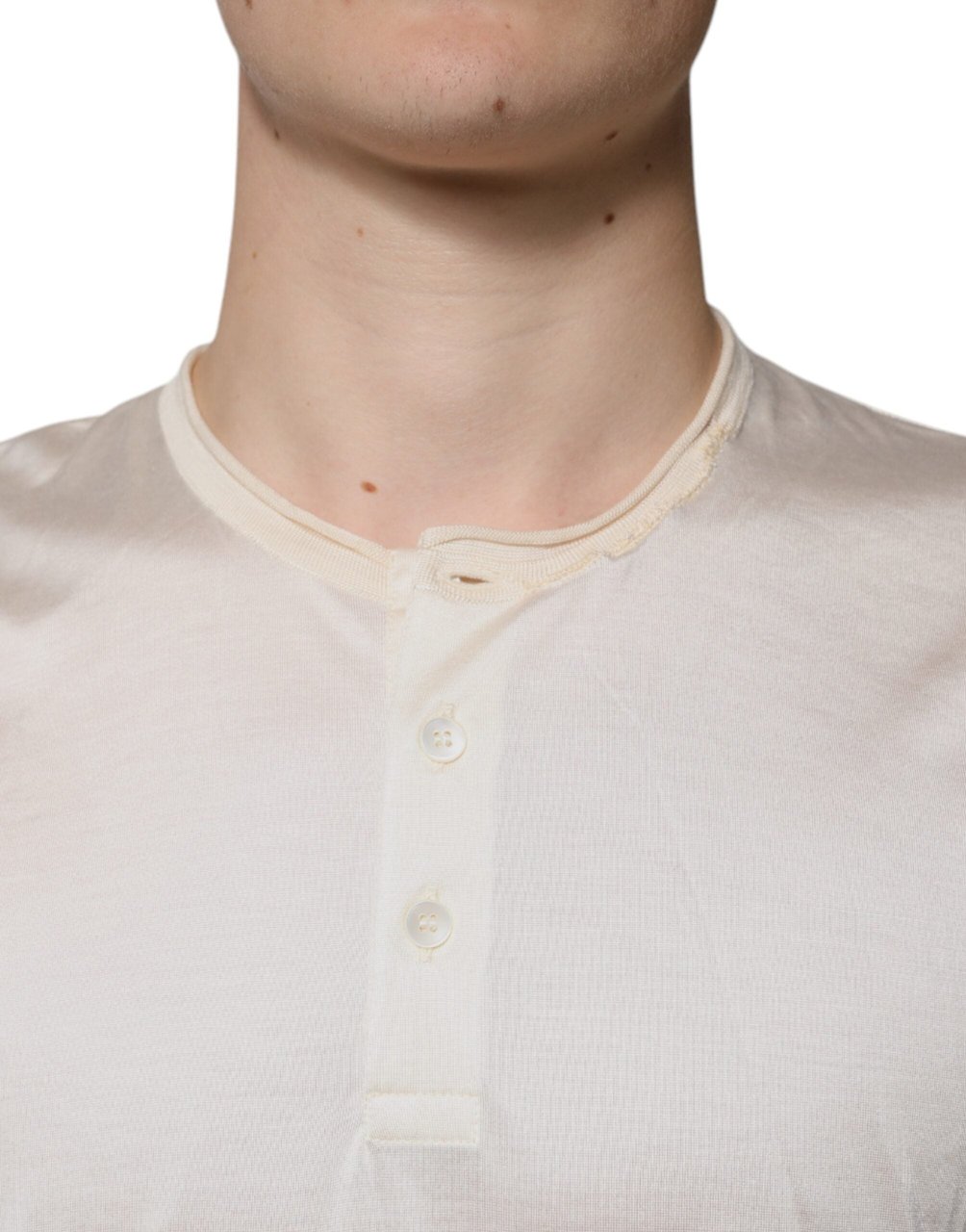 Dolce & Gabbana Off White Silk Henley Short Sleeves T-Shirt Zwart
