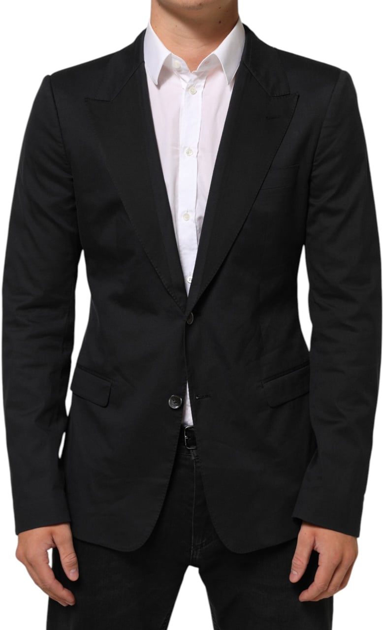 Dolce & Gabbana Black Cotton 2 Buttons Suit Jacket Blazer Zwart