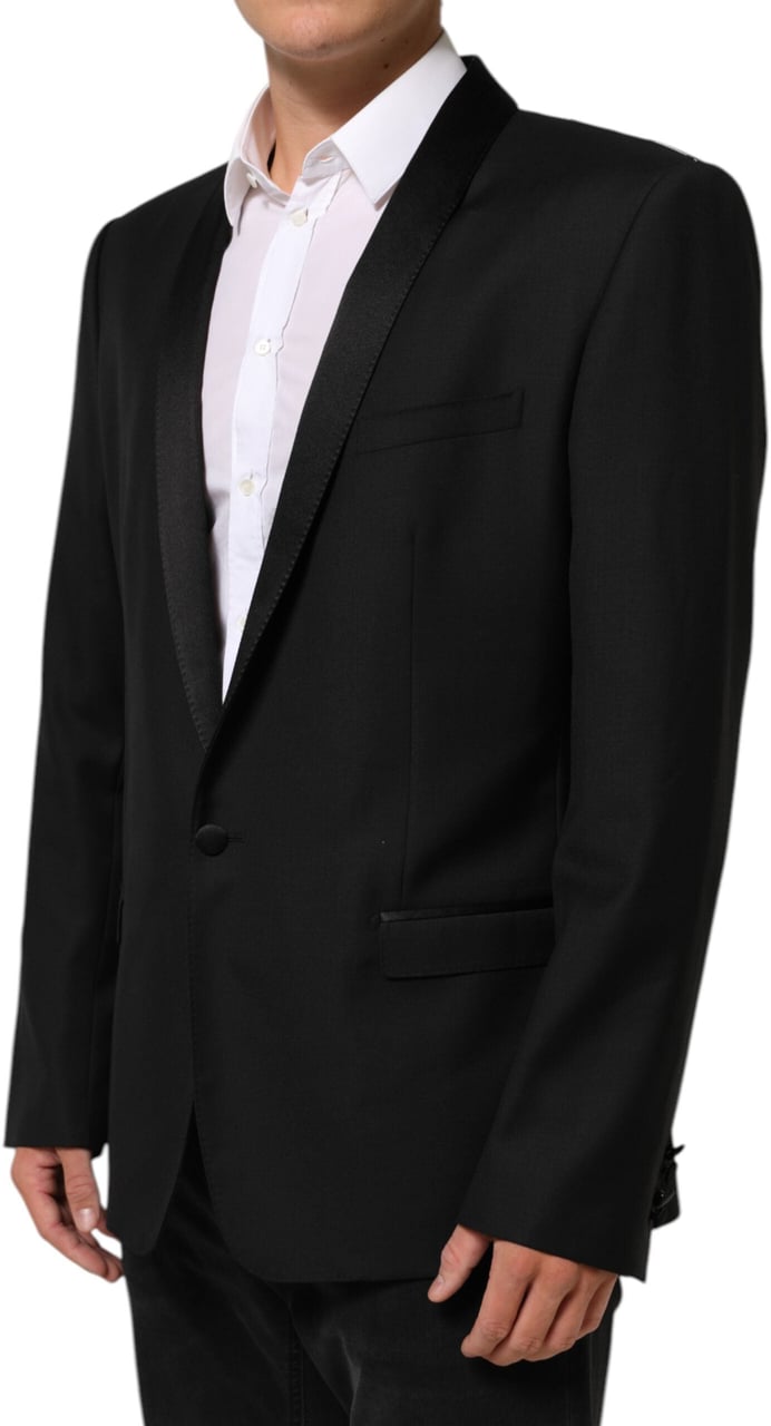 Dolce & Gabbana Black Wool GOLD 1 Button Men Suit Blazer Zwart