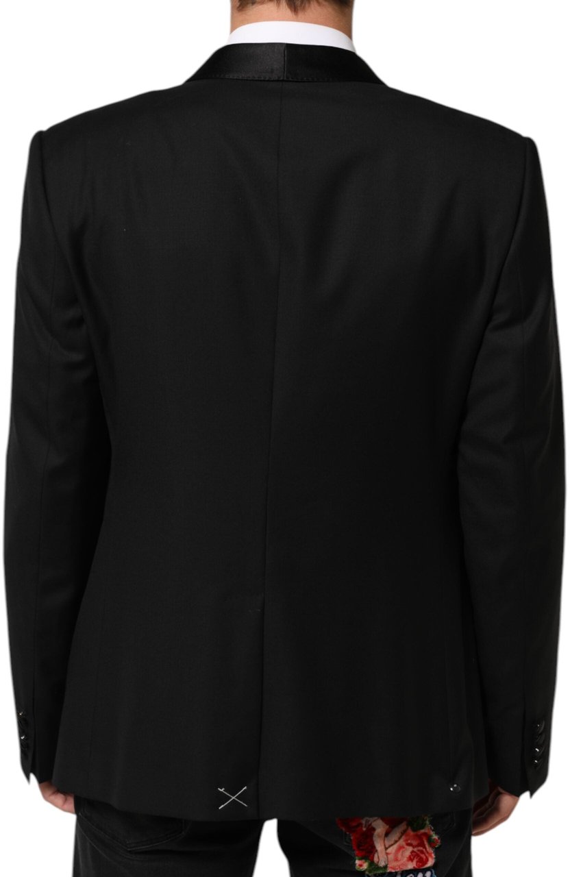 Dolce & Gabbana Black Wool GOLD 1 Button Men Suit Blazer Zwart