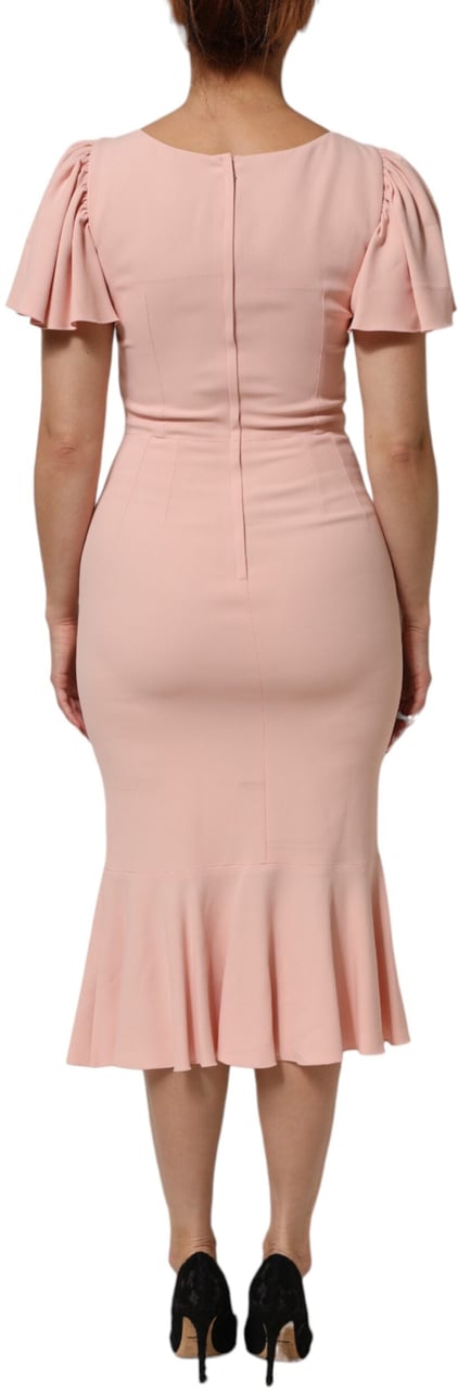 Dolce & Gabbana Pink Viscose Short Sleeves Sheath Midi Dress Roze